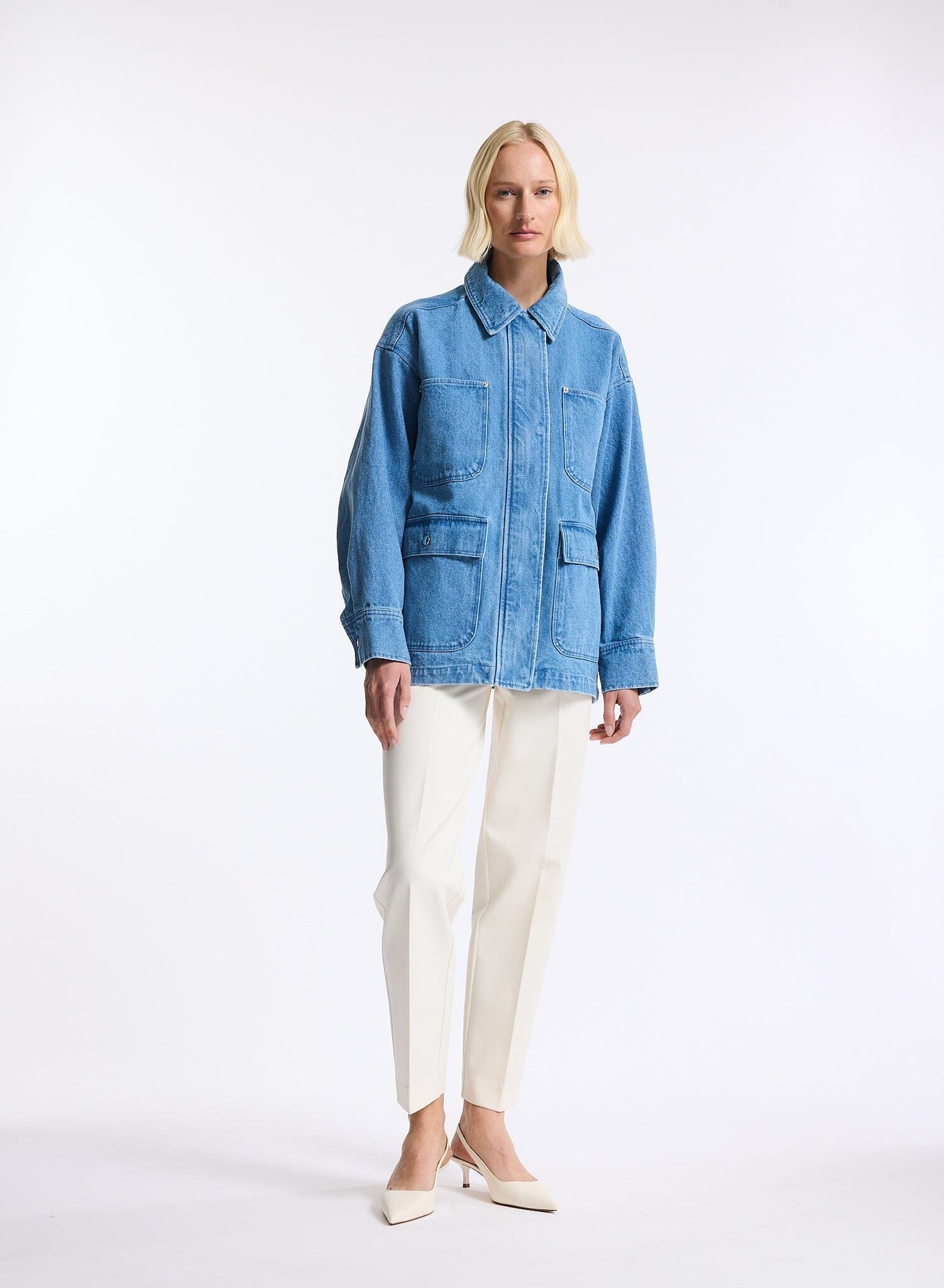 MERCER DENIM JACKET IN BLUE VINTAGE JACKET ONE&OTHER 