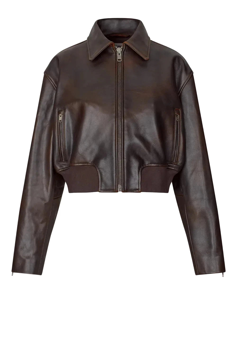 MARILYN LEATHER BOMBER IN DARK BROWN JACKET OVAL SQUARE 