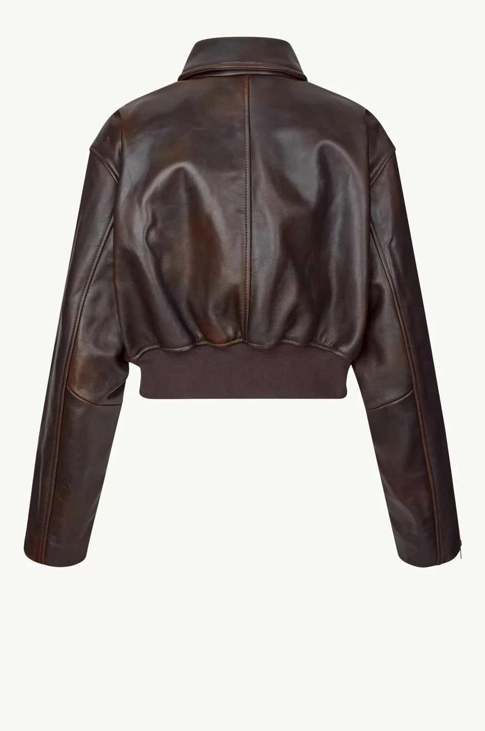 MARILYN LEATHER BOMBER IN DARK BROWN JACKET OVAL SQUARE 