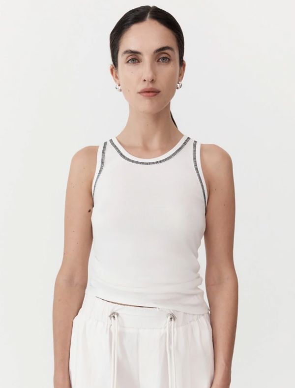 ST AGNI-ORGANIC COTTON SINGLET-WHITE/BLACK TOP ST AGNI 