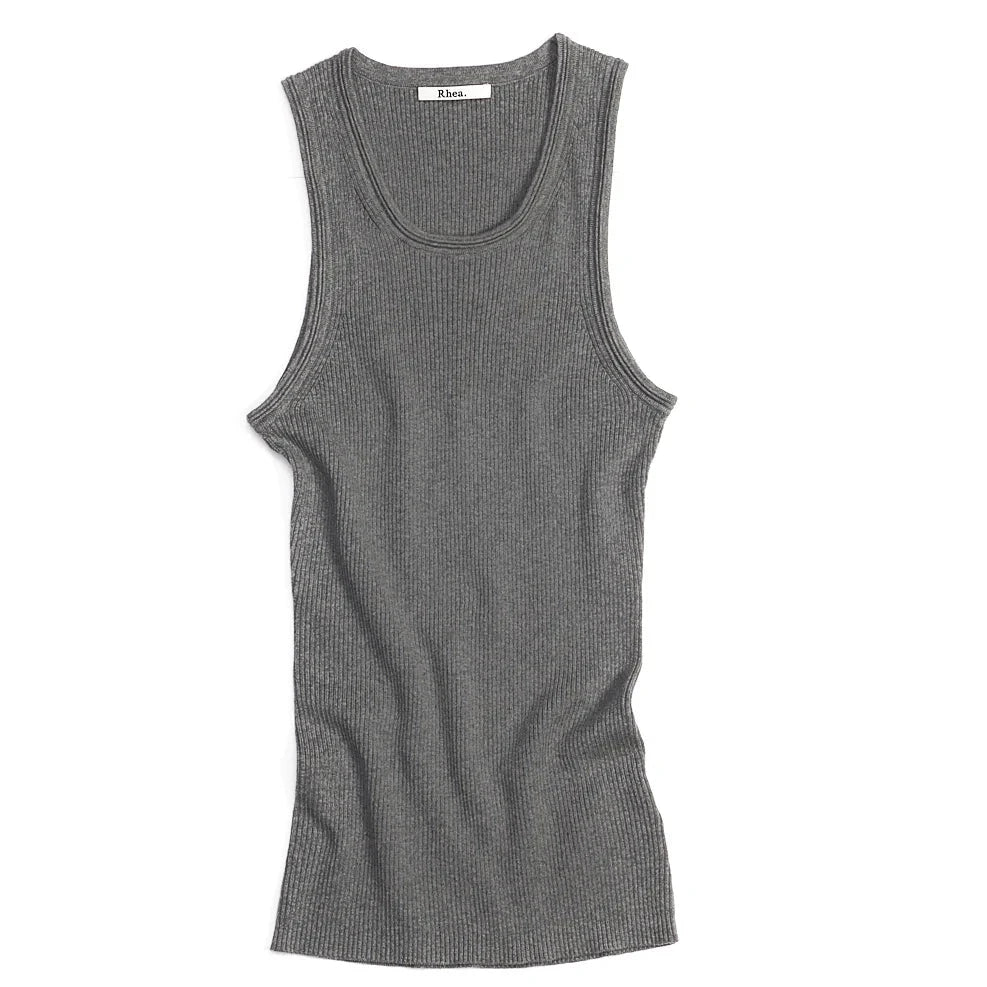 RIBBED TANK IN MID GREY TANK TOP RHEA 