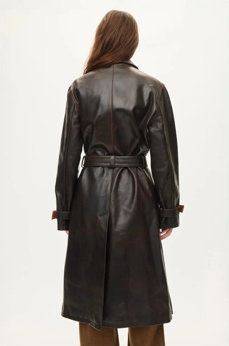 SPIKE LEATHER COAT IN DARK BROWN COAT OVAL SQUARE 