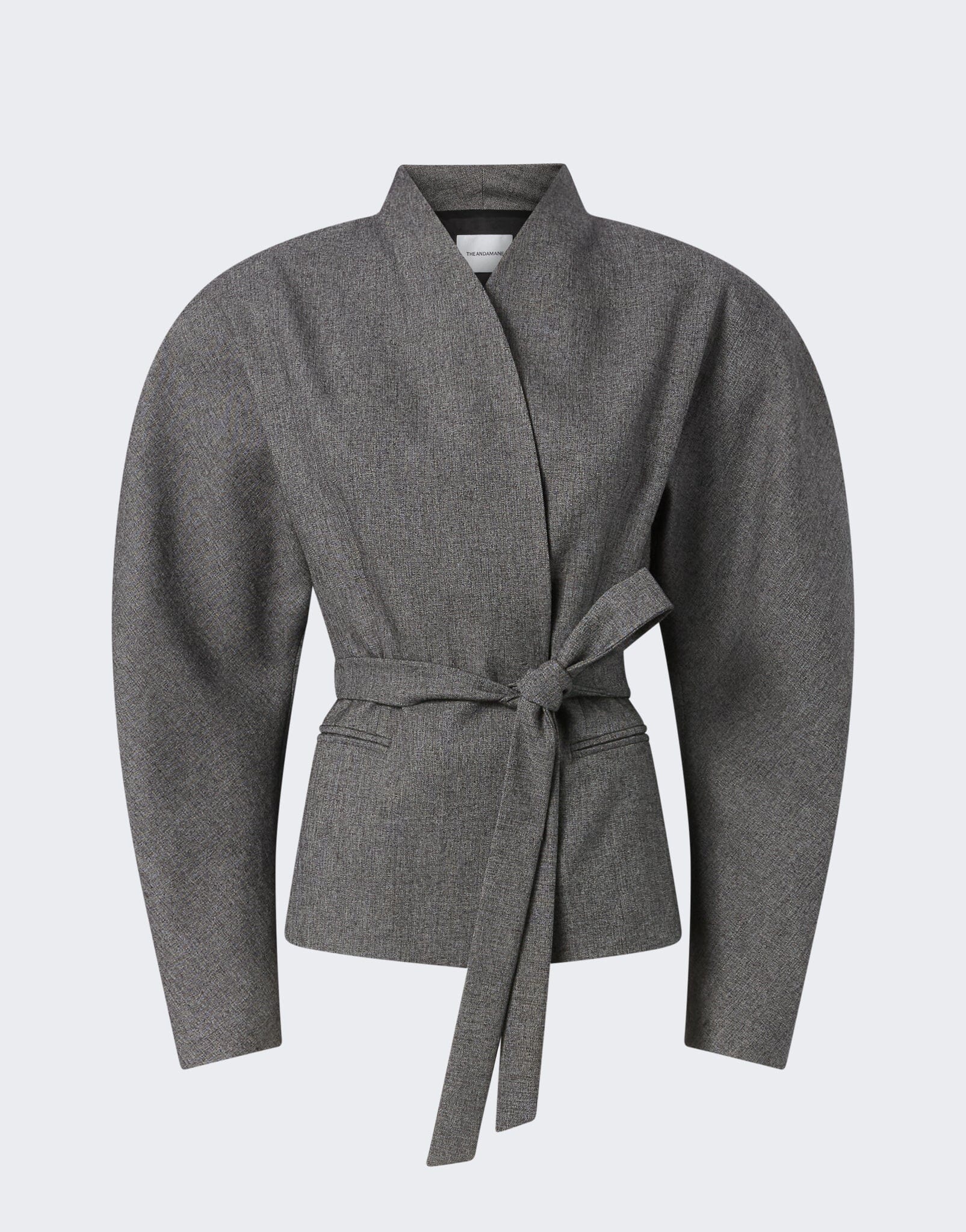 MARGAUX ROUNDED SHOULDER JACKET IN GREY JACKET THE ANDAMANE 