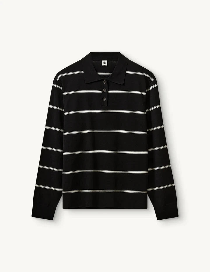 MADISON POLO IN BLACK/ECRU STRIPES SWEATER THE GARMENT 