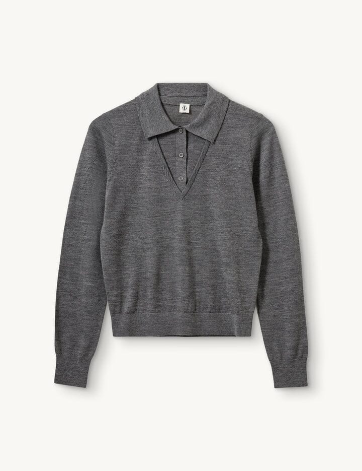 BERGEN V POLO IN GREY MELANGE POLO THE GARMENT 