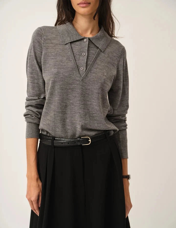BERGEN V POLO IN GREY MELANGE POLO THE GARMENT 