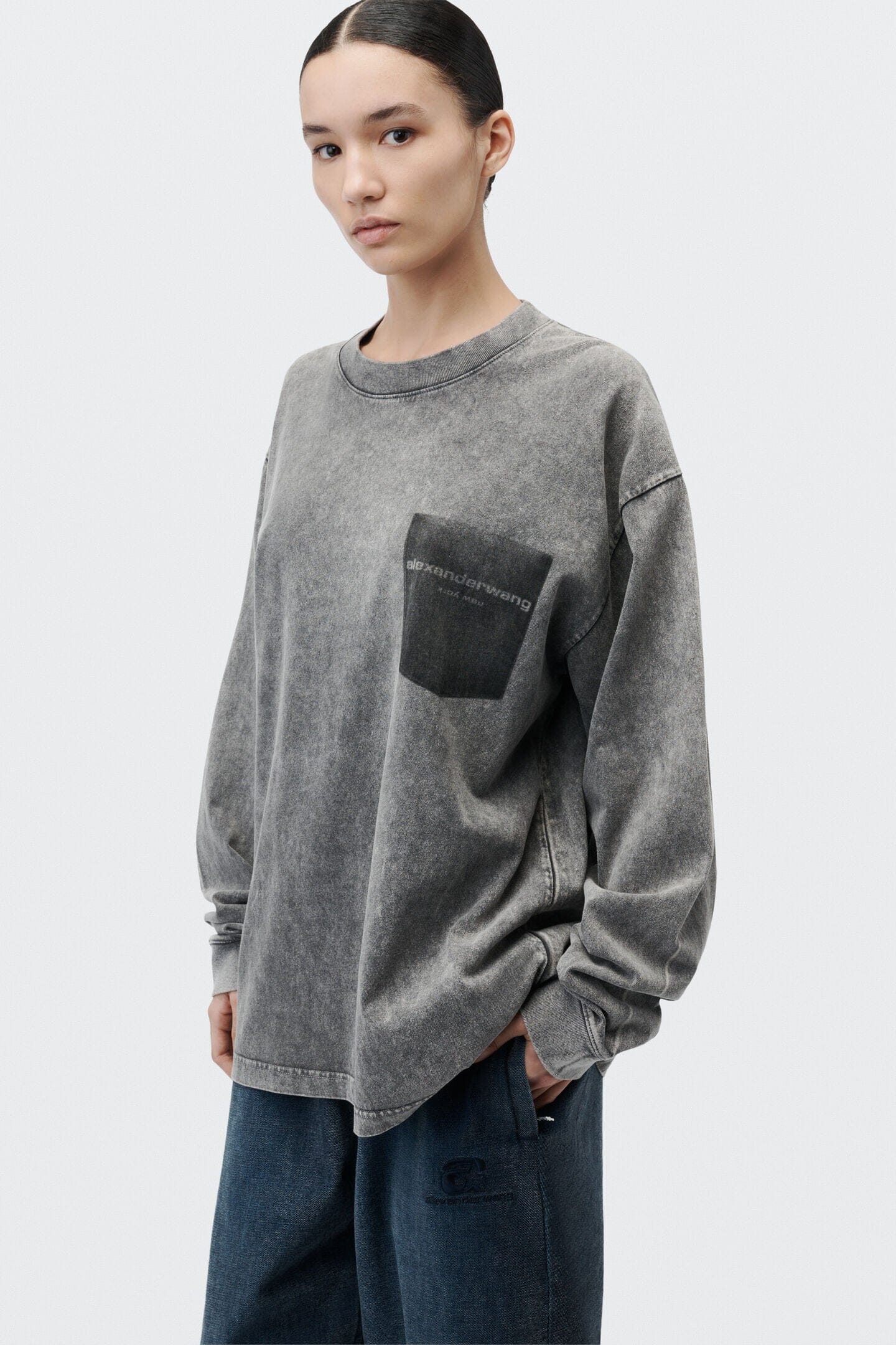 LONGSLEEVE TEE SHADOW POCKET IN WASHED GREY TSHIRT ALEXANDER WANG 