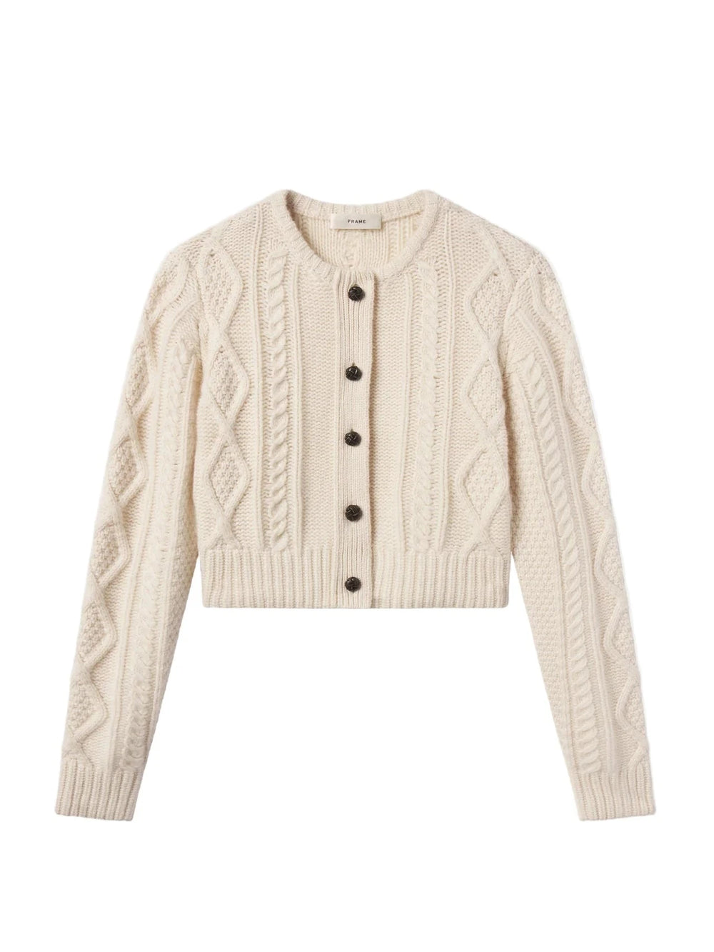 THE CABLE KNIT CARDIGAN IN CREAM CARDIGAN FRAME 