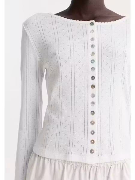 ROHE-POINTELLE CARDIGAN-OFF WHITE CARDIGAN ROHE 