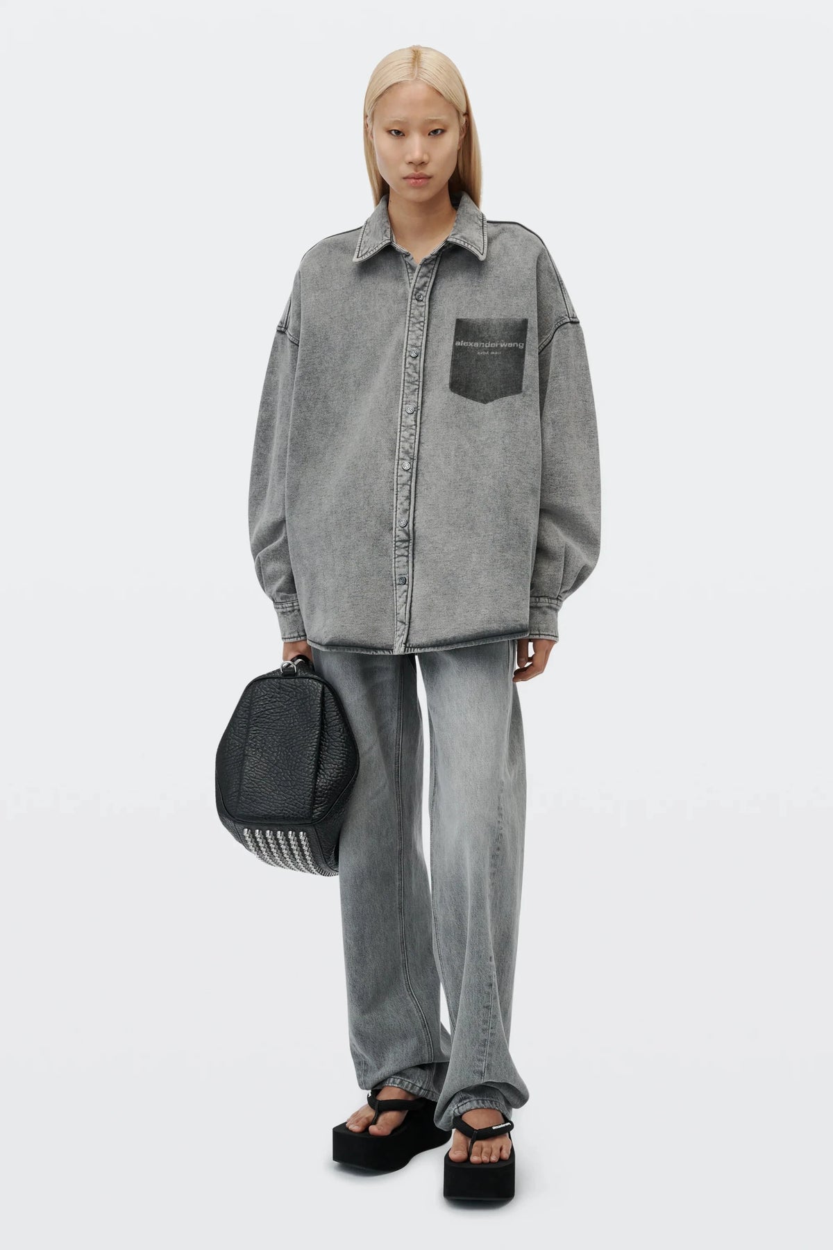 BUTTON DOWN SHIRT W/ SHADOW POCKET IN WASHED GREY SHIRT ALEXANDER WANG 