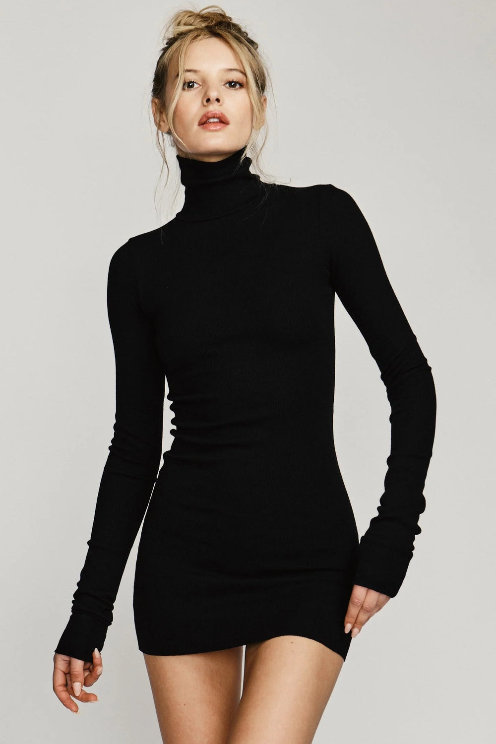 LONG SLEEVE TURTLENECK MINI DRESS IN BLACK DRESS ETERNE 