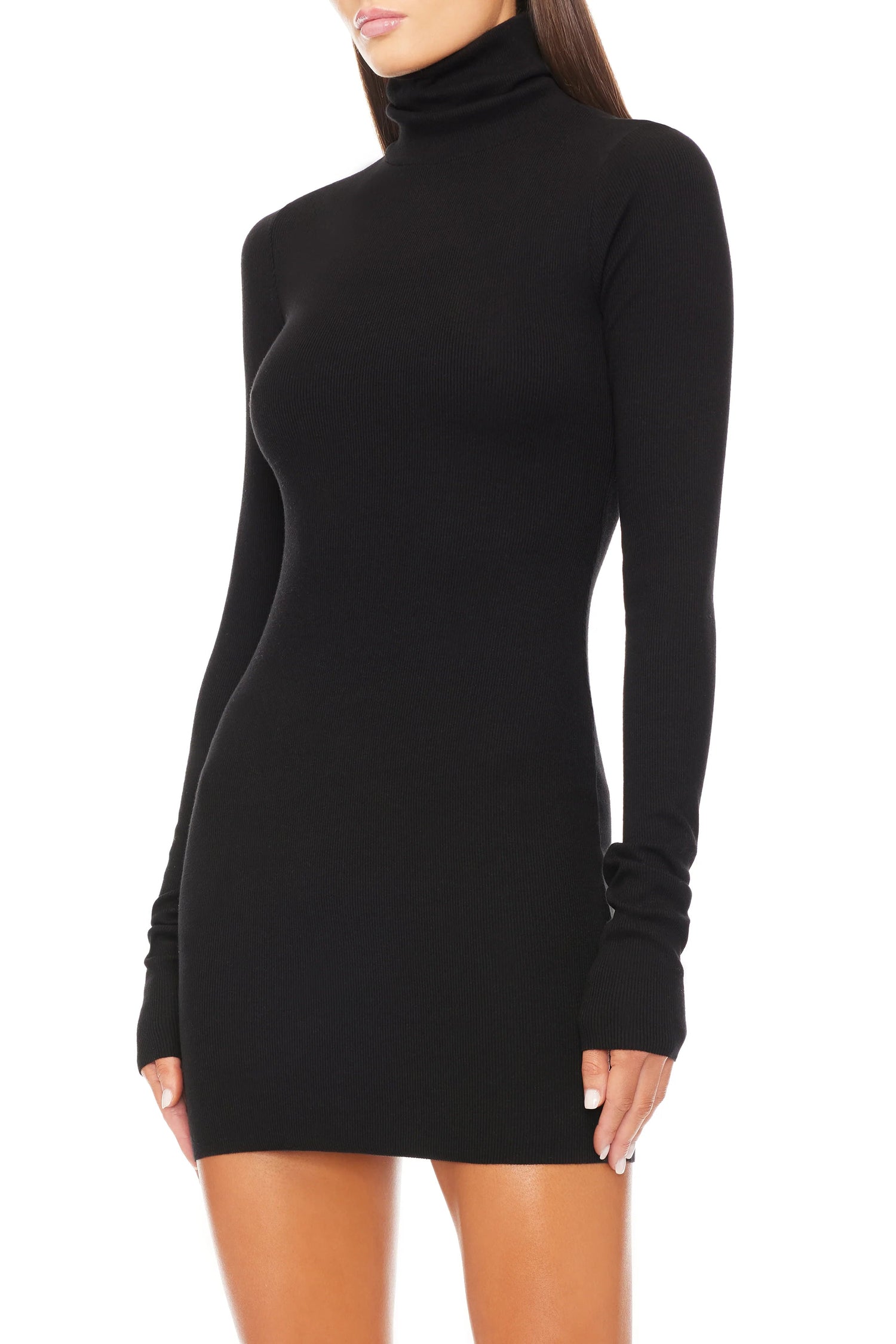 LONG SLEEVE TURTLENECK MINI DRESS IN BLACK DRESS ETERNE 