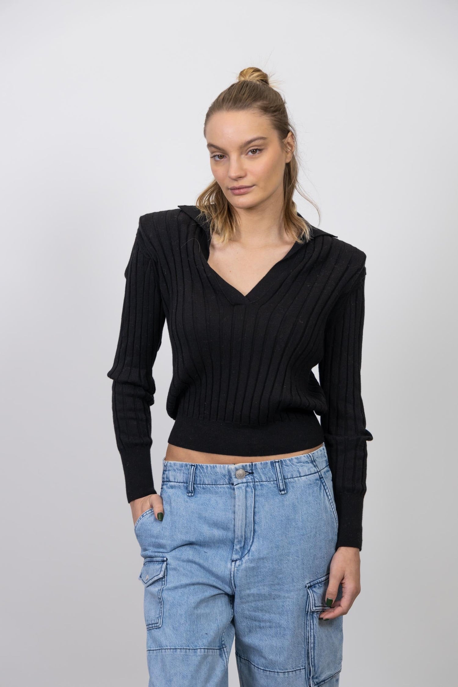 POLO NECK RIBBED KNIT WITH EPAULETTES KNIT NUDE 