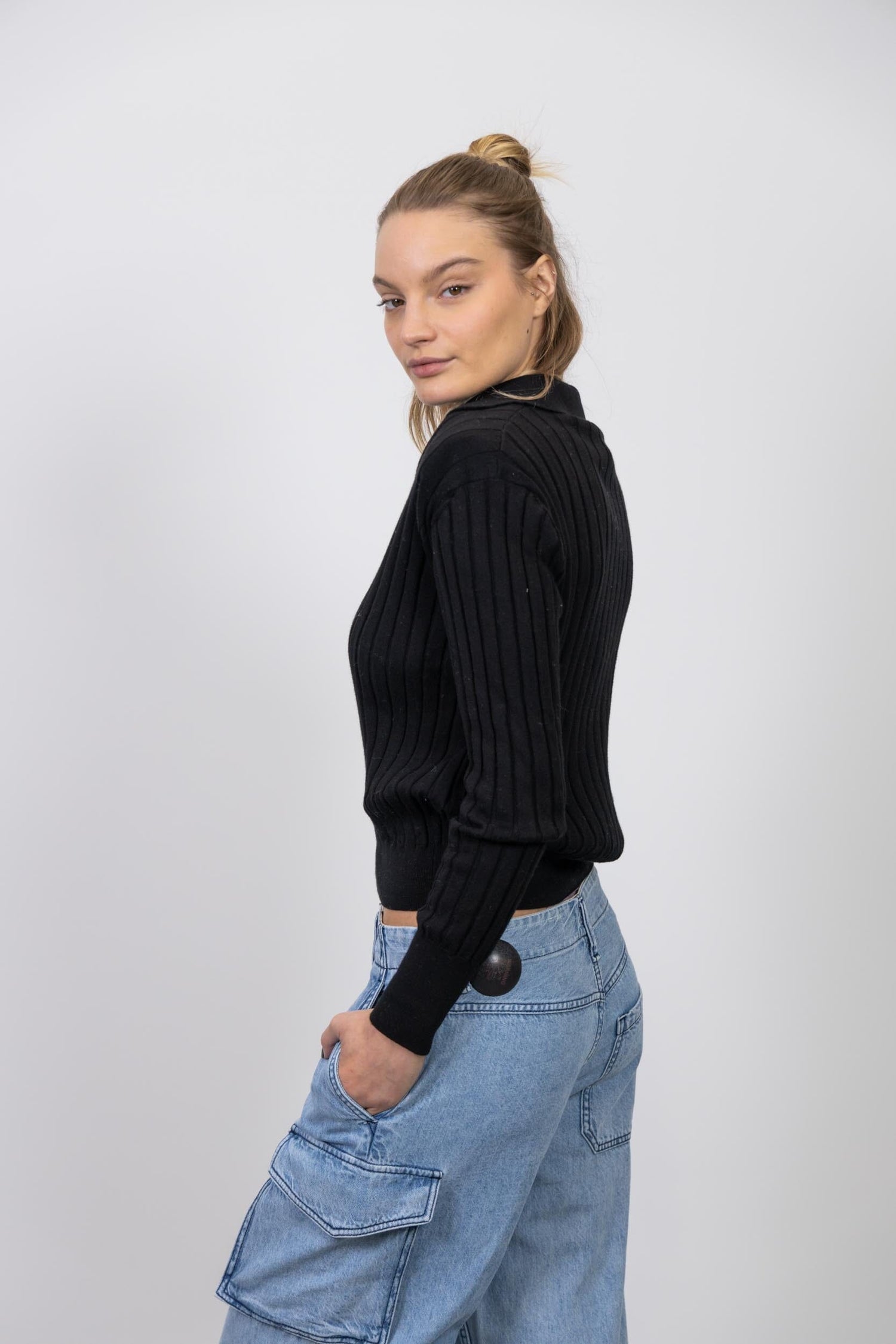 POLO NECK RIBBED KNIT WITH EPAULETTES KNIT NUDE 