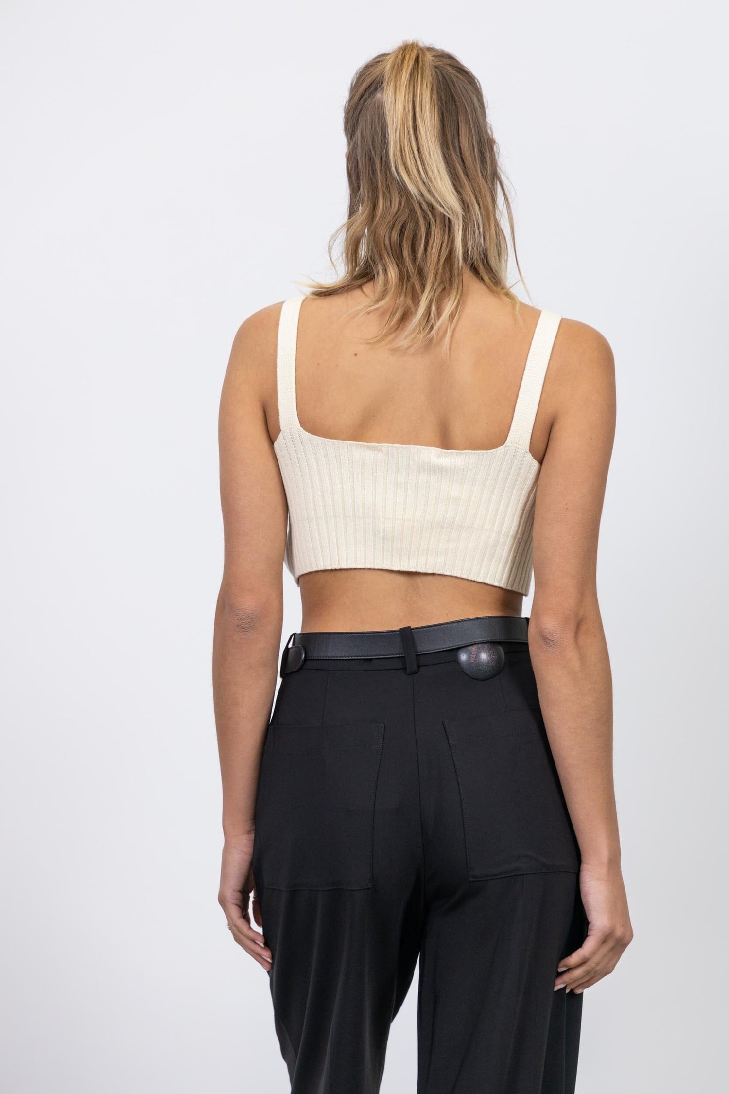 CROPPED RIBBED KNIT IN IVORY KNIT NUDE 