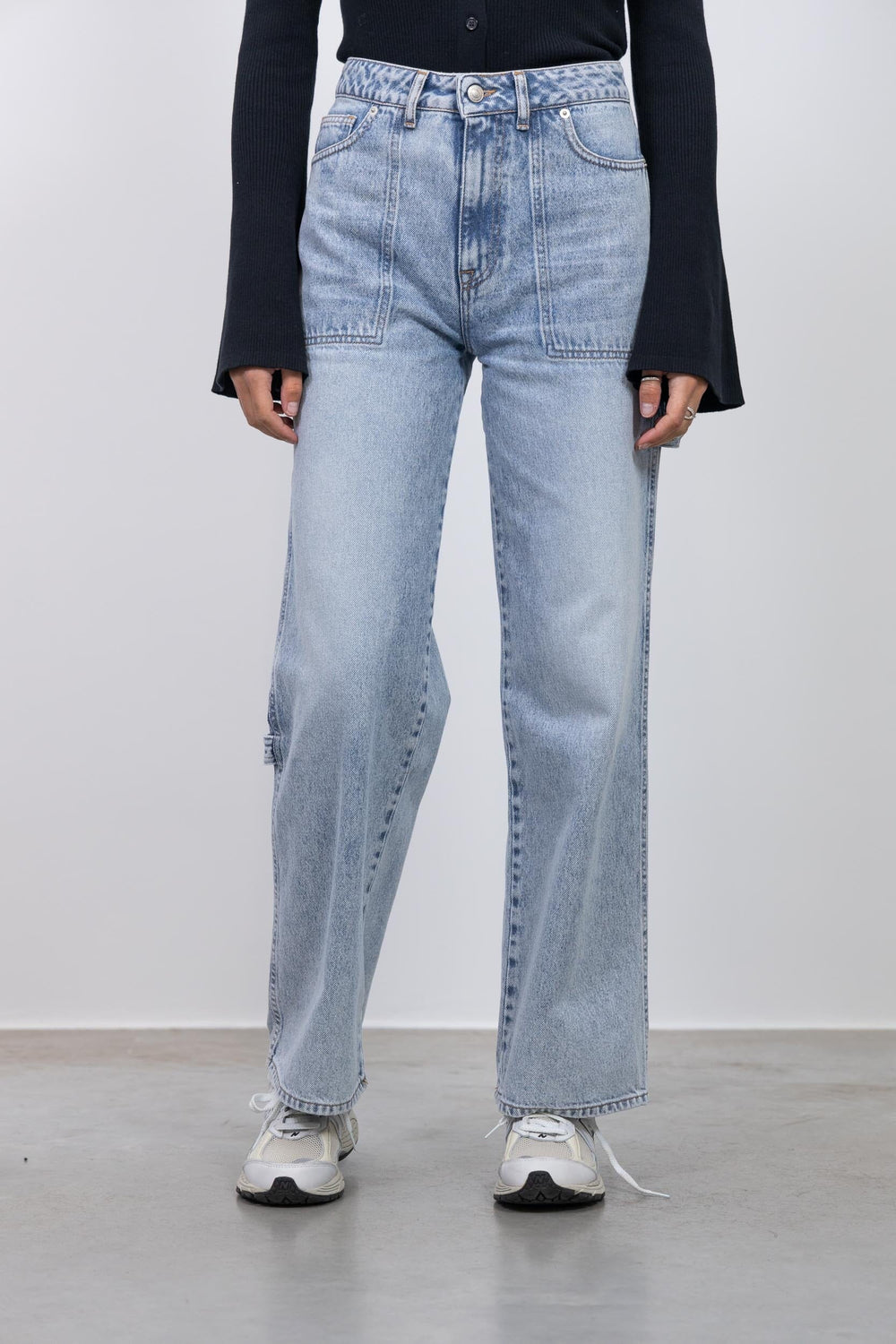 Blue Mid Rise Balloon Fit Cargo Jeans