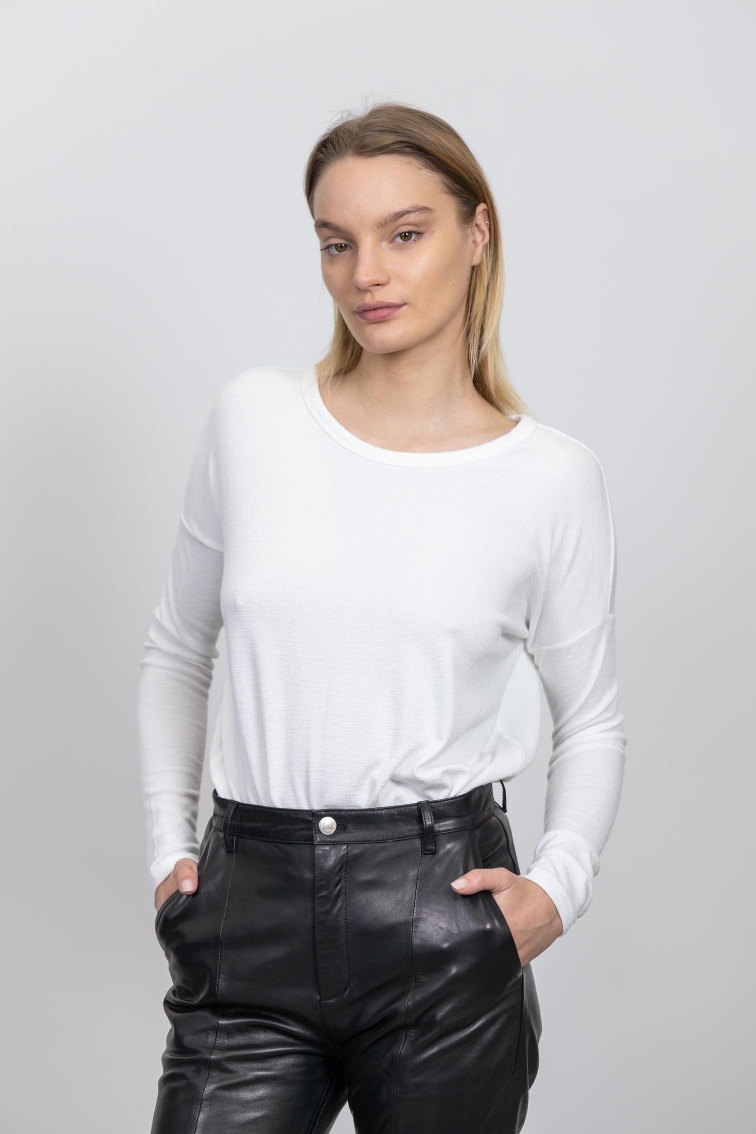 HUDSON O-NECK LONG SLEEVE TEE IN WHITE T-shirt RAG & BONE 