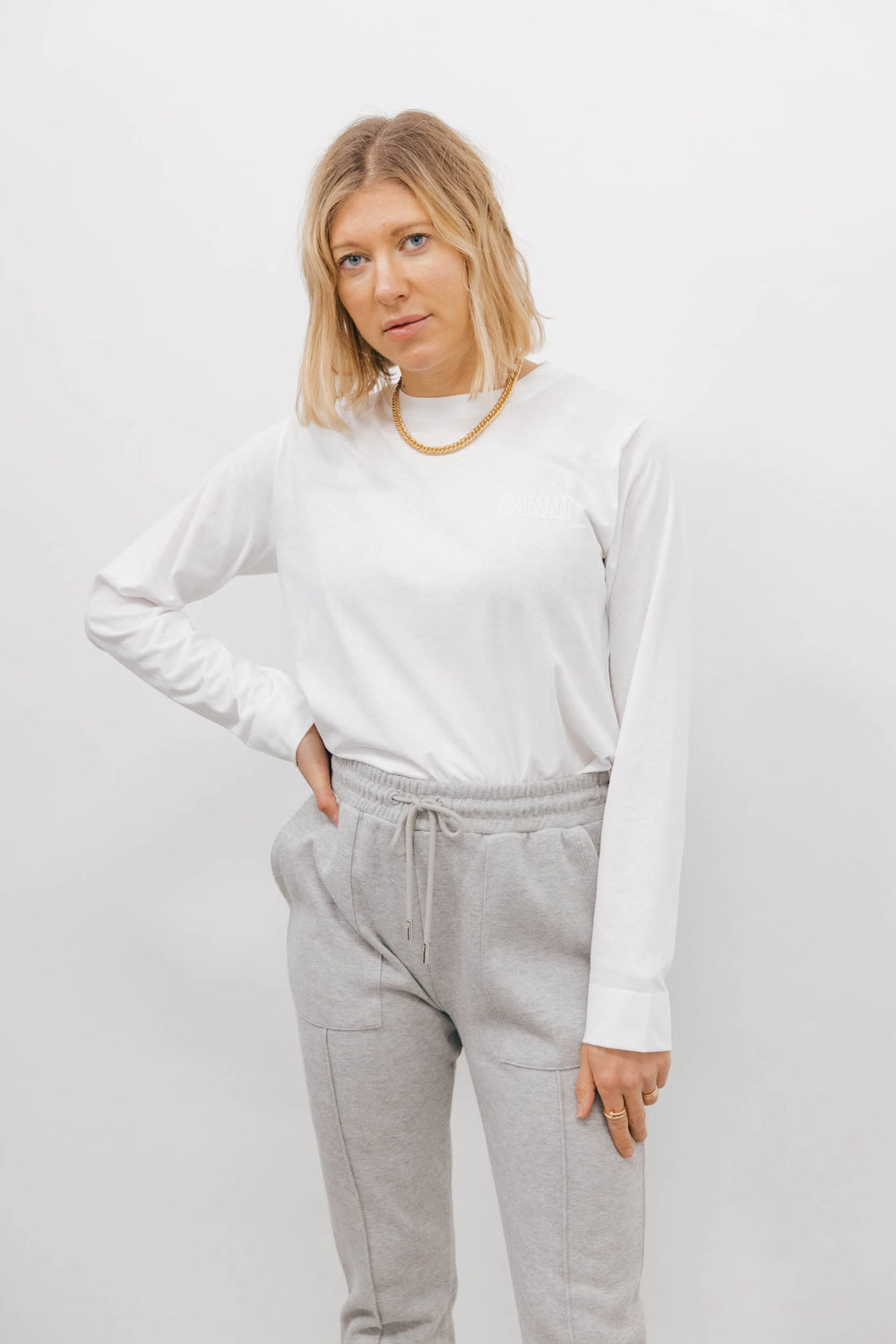 ONECK LONG SLEEVE TSHIRT IN WHITE TSHIRT GANNI 