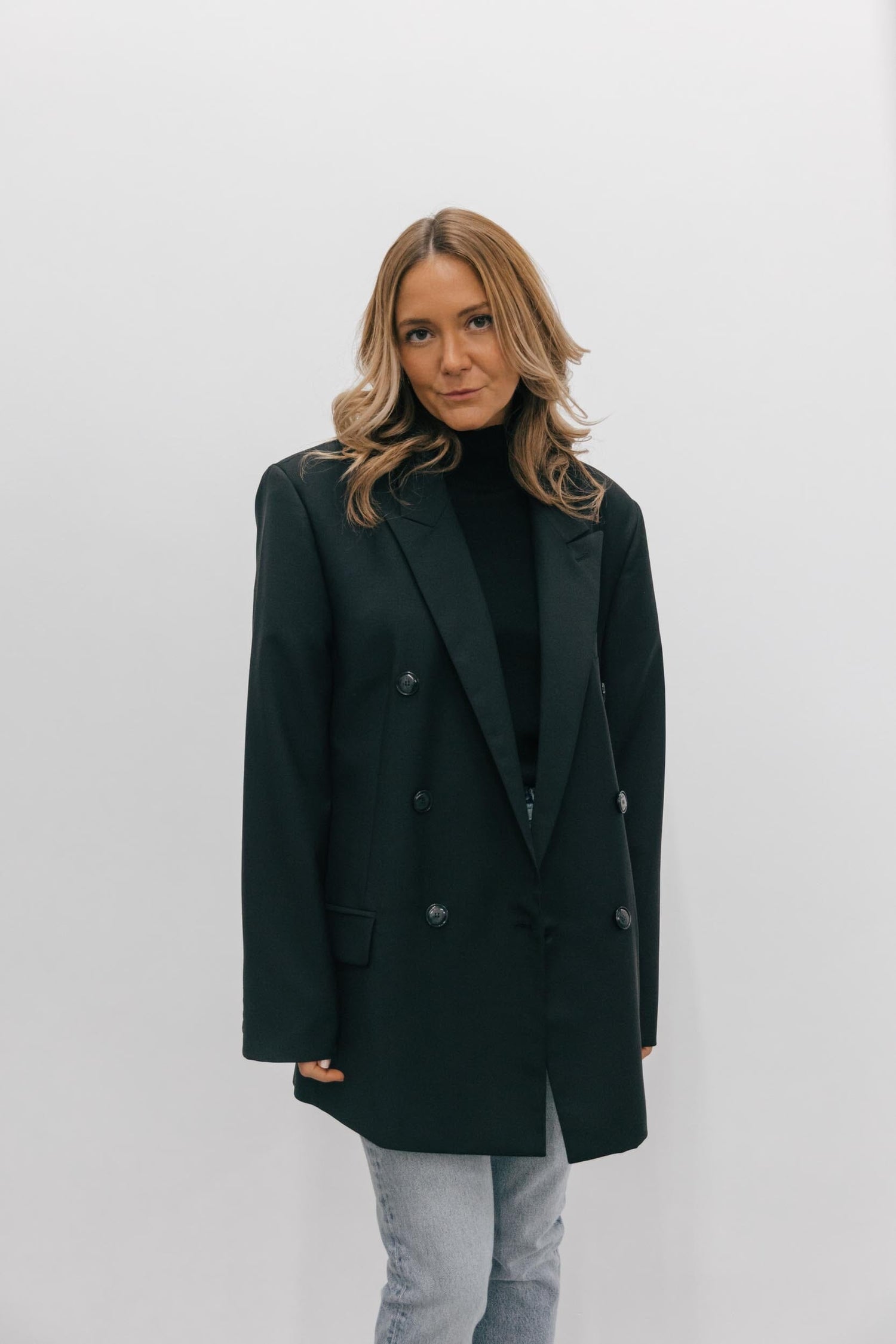 ALIX DOUBLE-BREASTED WOOL BLAZER IN BLK BLAZER ROHE 